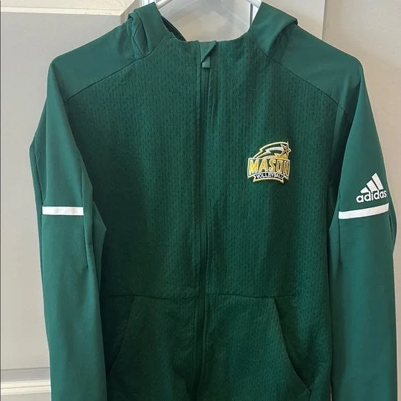 Adidas Jacket Green Zip-Up Athlete w/ Hood Mason Volleyball Mixed Media Sz L - Picture 5 of 9